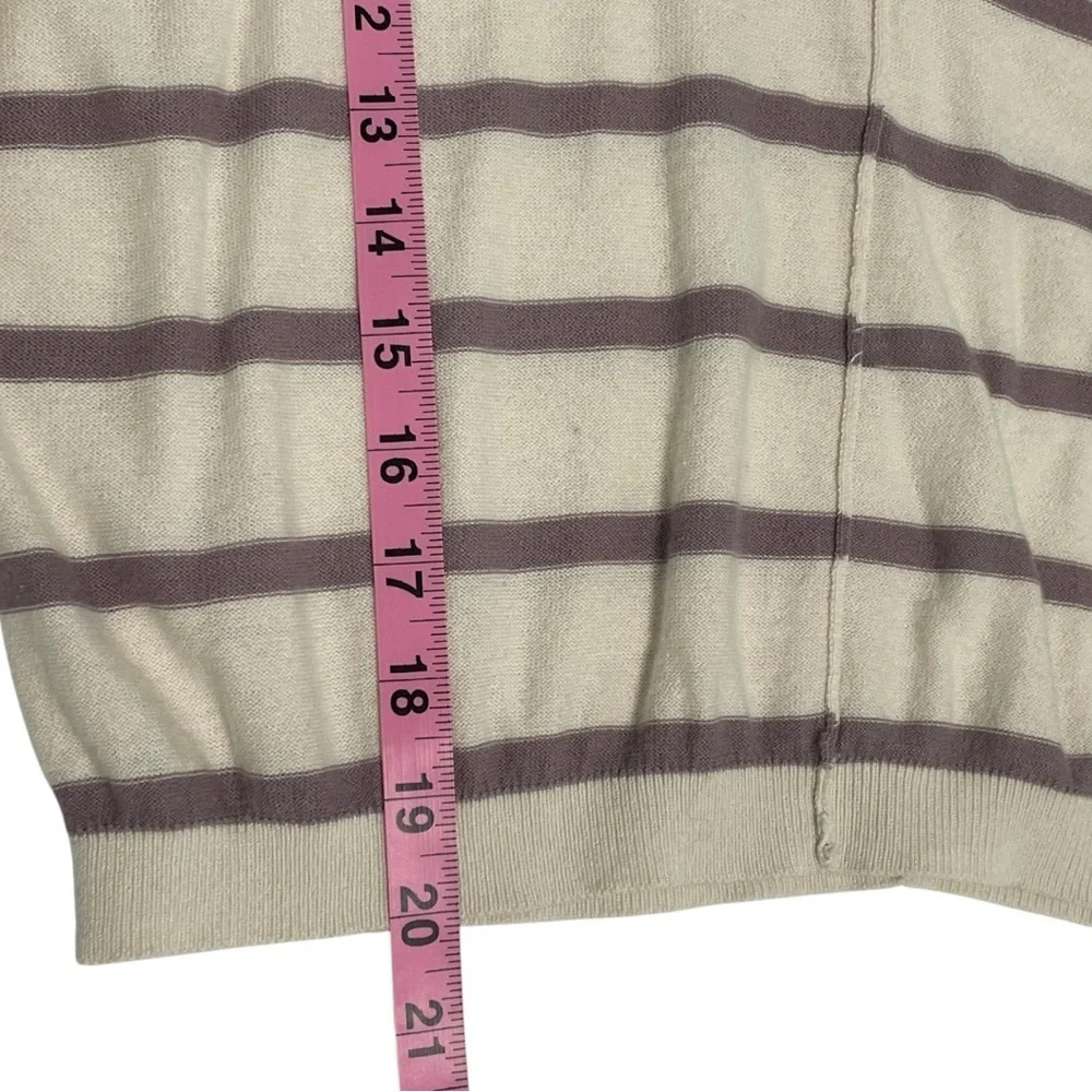 Kenji crop lightweight, loose fit sweater dolman sleeves back V mauve stripe
